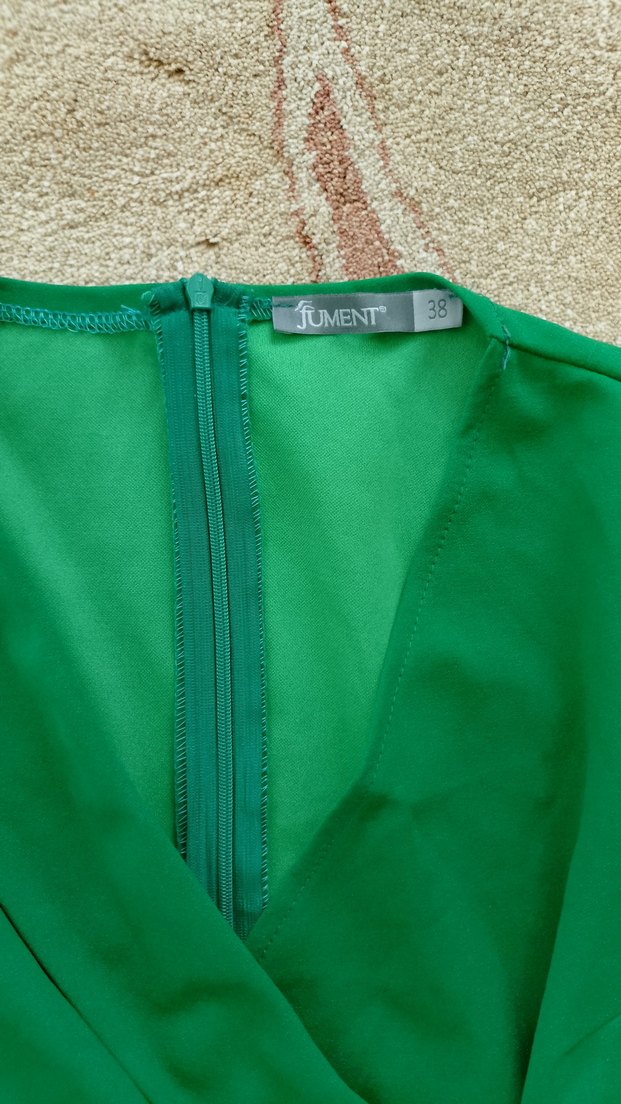 Yeşil V Yaka Drapeli Midi Elbise - Görsel 3