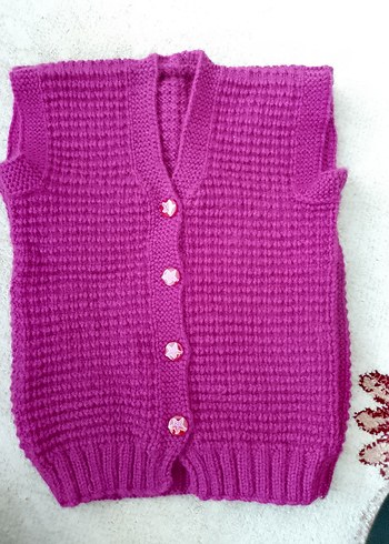 Kız Çocuk Mor Örgü Kolsuz Süveter - Görsel 3