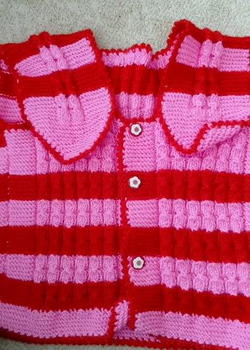 Pembe Çizgili Kız Örgü Yelek - Görsel 6