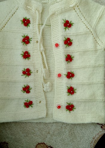 Pembe Çizgili Kız Örgü Yelek - Görsel 8