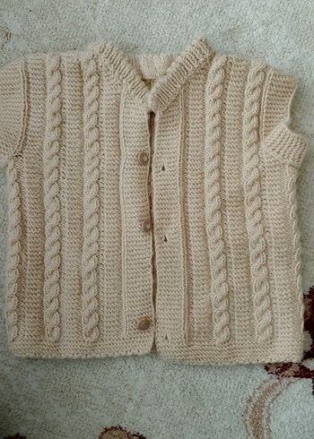 Pembe Çizgili Kız Örgü Yelek - Görsel 3