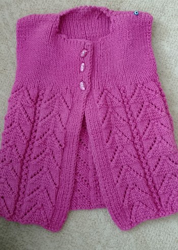 Pembe Çizgili Kız Örgü Yelek - Görsel 4