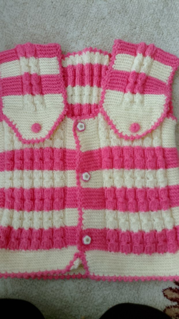 Pembe Çizgili Kız Örgü Yelek - Görsel 2