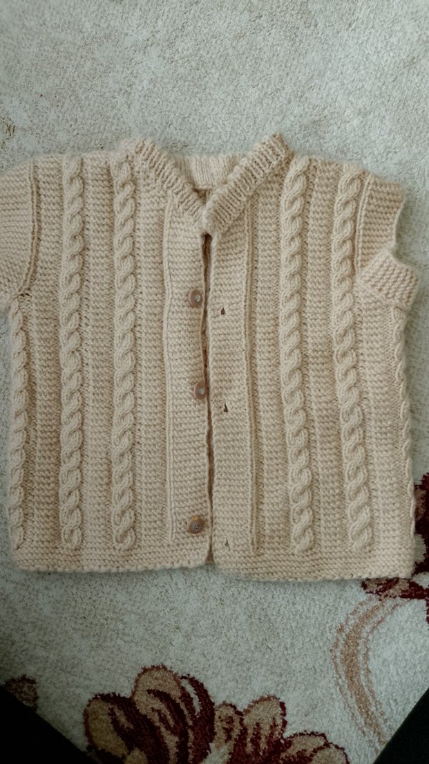 Pembe Çizgili Kız Örgü Yelek - Görsel 3