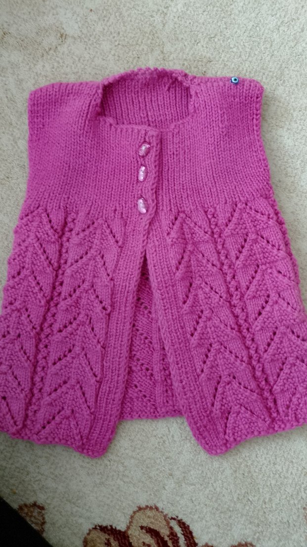 Pembe Çizgili Kız Örgü Yelek - Görsel 4