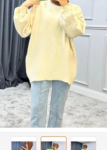 Beyaz Rahat Kesim Midi Kot Pantolon - Görsel 2