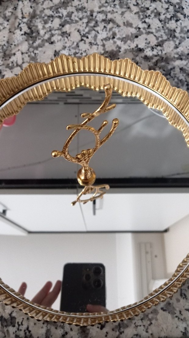 Parlak Altın Renkli Yuvarlak Aynali Tepsi - Görsel 4