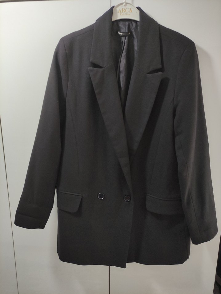 Kadın Siyah Düğmeli Midi Blazer - Görsel 3