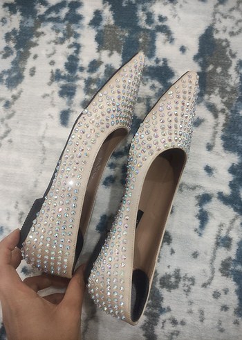 Bej Taş İşlemeli Stiletto Kadın Abiye Ayakkabı - Görsel 3