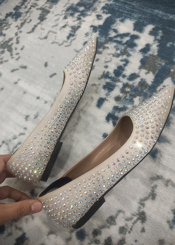 Bej Taş İşlemeli Stiletto Kadın Abiye Ayakkabı - Görsel 4