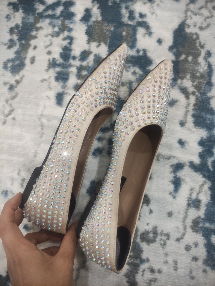 Bej Taş İşlemeli Stiletto Kadın Abiye Ayakkabı - Görsel 3