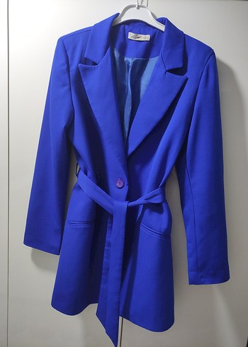 Mavi Kemerli Kısa Kadın Blazer Ceket - Görsel 2