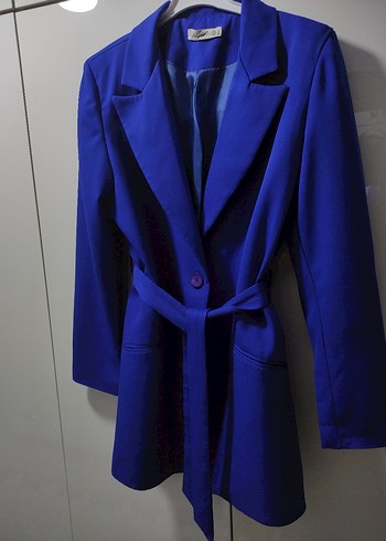 Mavi Kemerli Kısa Kadın Blazer Ceket - Görsel 3