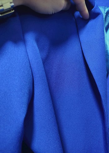 Mavi Kemerli Kısa Kadın Blazer Ceket - Görsel 6