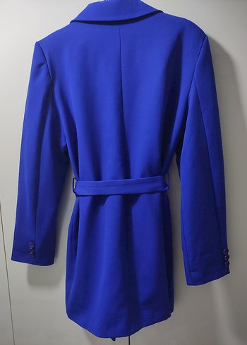 Mavi Kemerli Kısa Kadın Blazer Ceket - Görsel 4