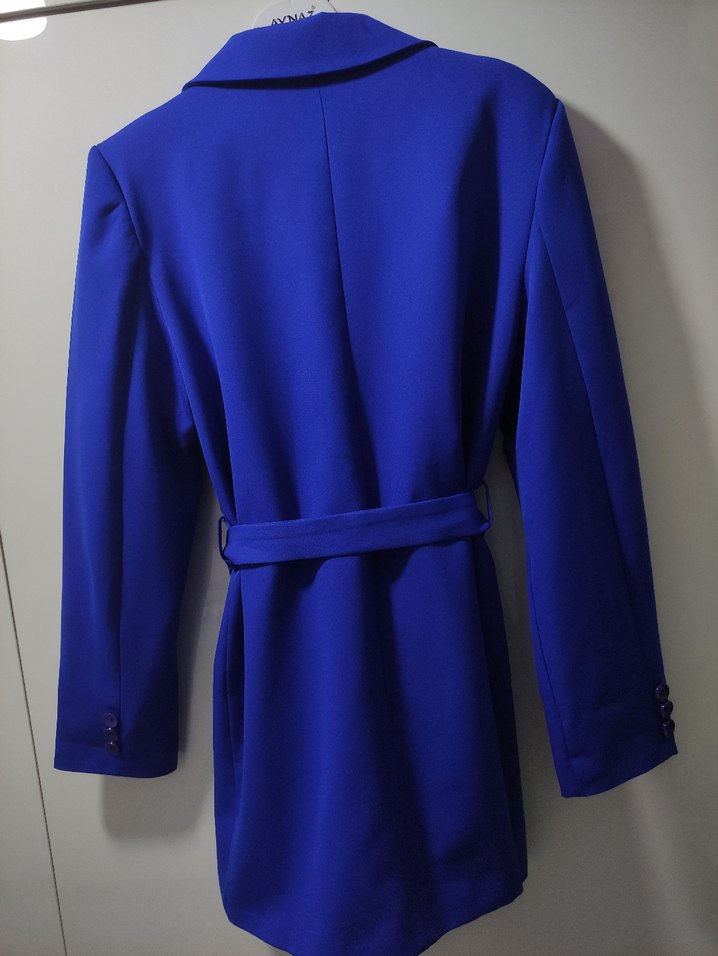 Mavi Kemerli Kısa Kadın Blazer Ceket - Görsel 5