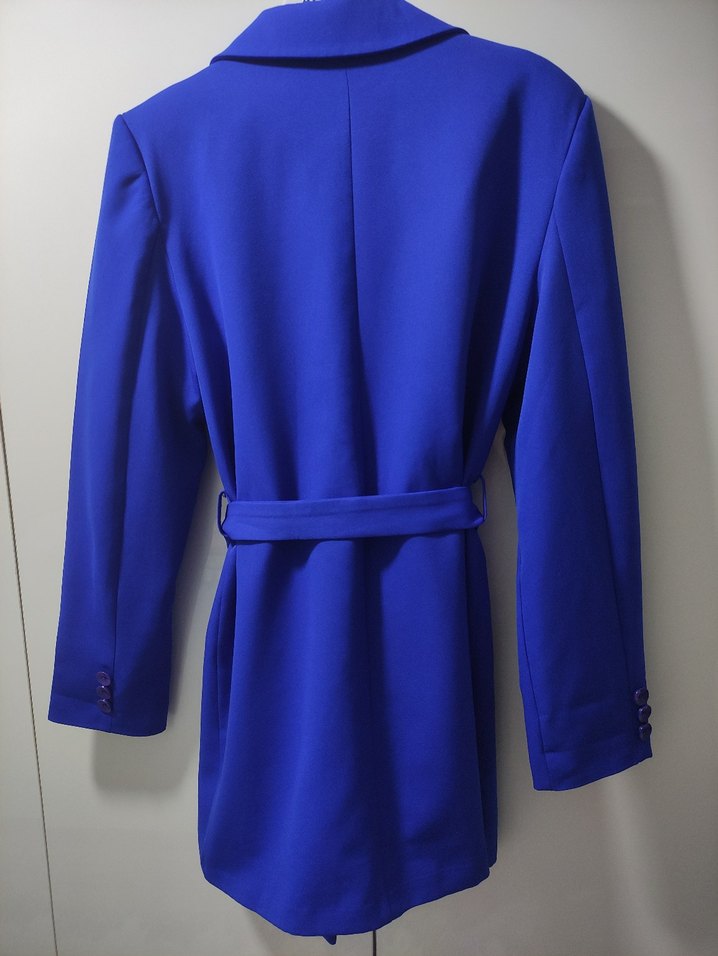 Mavi Kemerli Kısa Kadın Blazer Ceket - Görsel 4