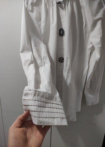 Düğmeli Beyaz  Kadın Gömlek - Görsel 5