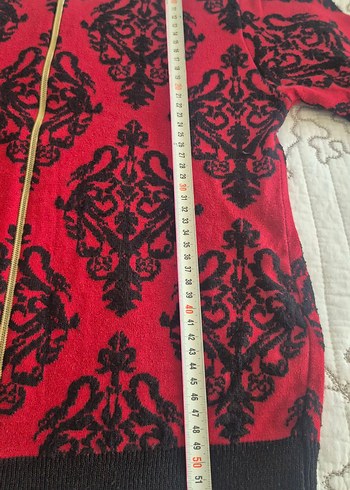 Kırmızı Desenli Fermuarlı Kadın Kazak - Görsel 3