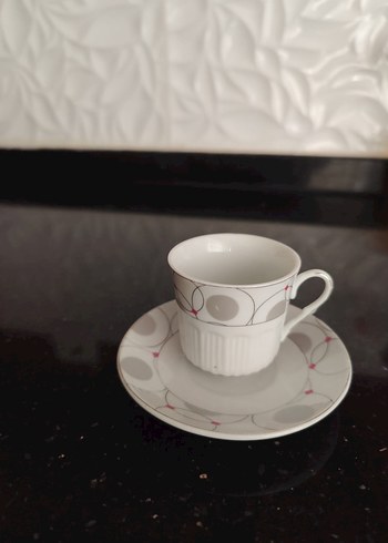 Gri Desenli Beyaz Kahve Fincanı ve Tabağı - Görsel 2