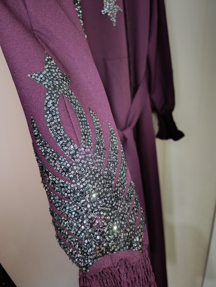 Mor İşlemeli Uzun Kollu Kadın Elbise - Görsel 2