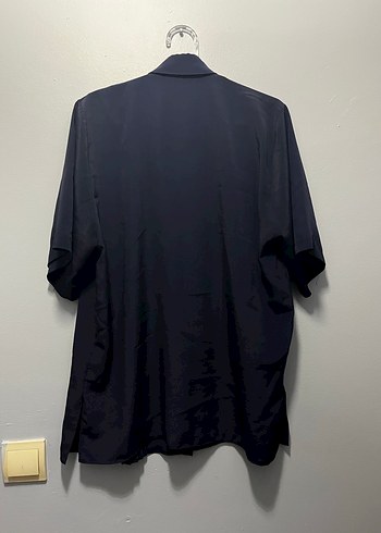 Lacivert Kadın Geniş Kesim kısa kollu gömlek - Görsel 2