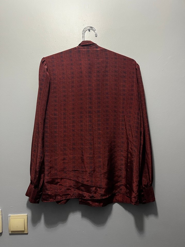 Bordo Uzun Kollu Drapeli Kadın Gömlek - Görsel 2