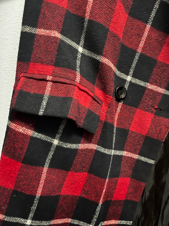 Uzun Kırmızı Ekose Desenli Kadın Kabanı - Görsel 3