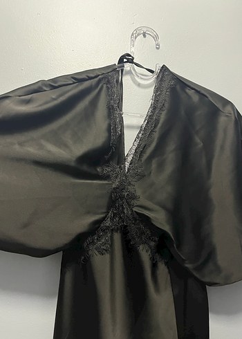 Siyah Uzun Drape Yaka Kadın Elbise - Görsel 3