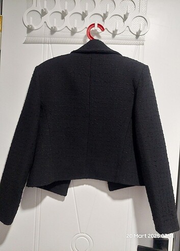 s Beden Happiness Crop Siyah Tüvit Blazer Ceket
