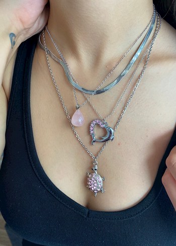  Beden pembe Renk Bohem Tarzı Pembe Boncuklu Midi Kolye