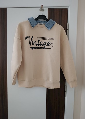 Bej Vintage Baskılı Kadın Sweatshirt - Görsel 3