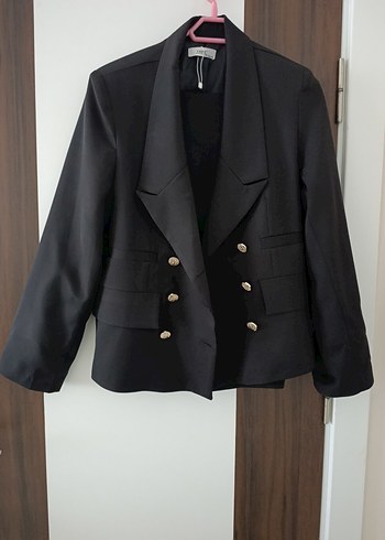 Düğmeli Siyah Kadın Blazer Ceket ve pantolon takim - Görsel 4