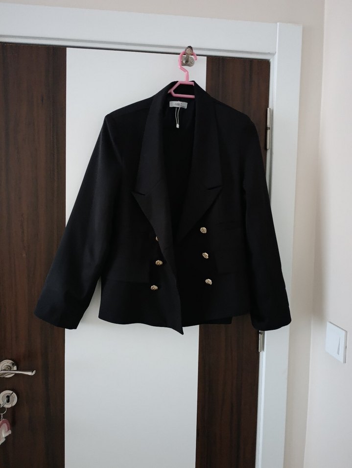 Düğmeli Siyah Kadın Blazer Ceket ve pantolon takim - Görsel 5