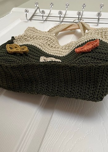 Beden çeşitli Renk Çiçek Desenli Örgü Makrome Çantası