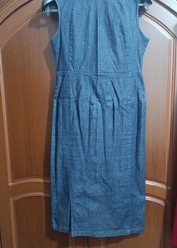 Zara sıfır Yaka Kolsuz Midi Kot Elbise