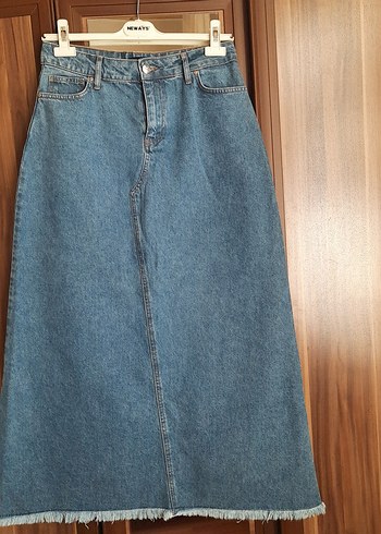 Mavi Midi Denim Kadın Uzun Etek