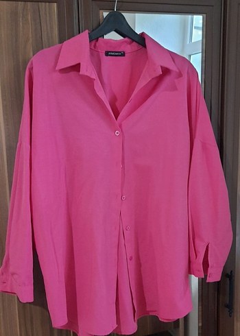 Pembe Düğmeli Salaş Kadın Gömlek