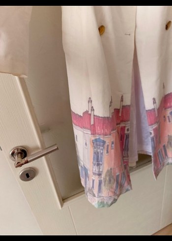 Baskılı Beyaz Uzun Kadın Trençkot Setrms - Görsel 5