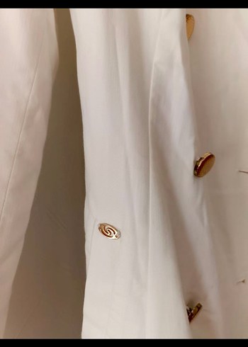 Baskılı Beyaz Uzun Kadın Trençkot Setrms - Görsel 3