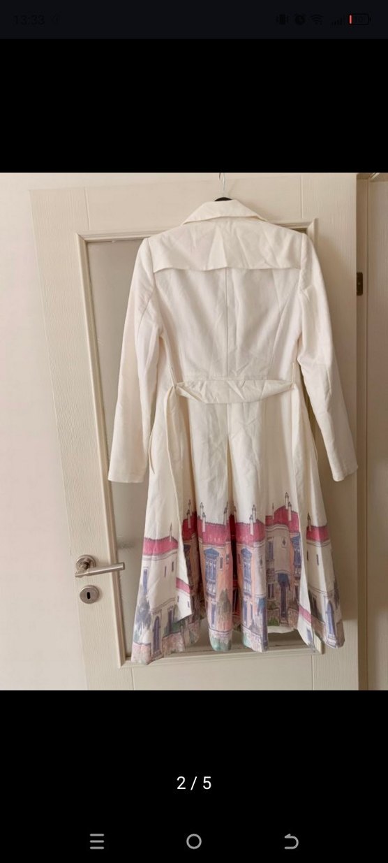 Baskılı Beyaz Uzun Kadın Trençkot Setrms - Görsel 2