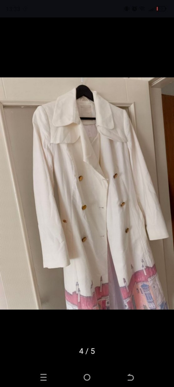 Baskılı Beyaz Uzun Kadın Trençkot Setrms - Görsel 4