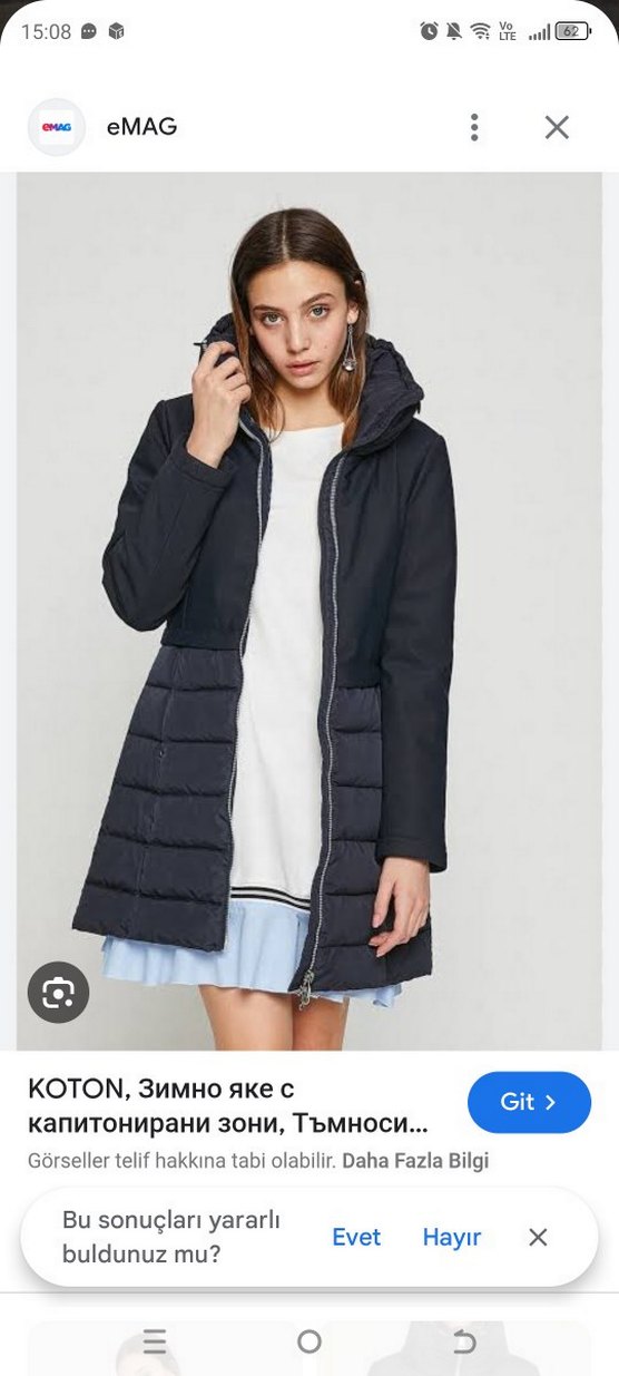 Lacivert Kadın Koton Midi Puff Mont - Görsel 3