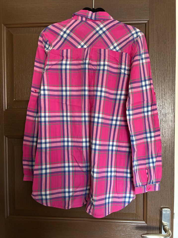 Kız Çocuk Pembe Kareli Uzun Kollu Gömlek - Görsel 2