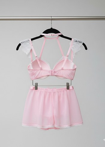 Pembe Mini kapsız Sütyen hizmetli kostüm Takımı L/XL - Görsel 2