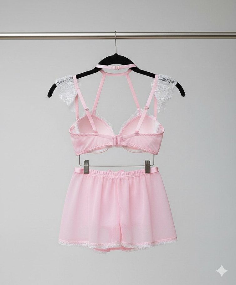 Pembe Mini kapsız Sütyen hizmetli kostüm Takımı L/XL - Görsel 2