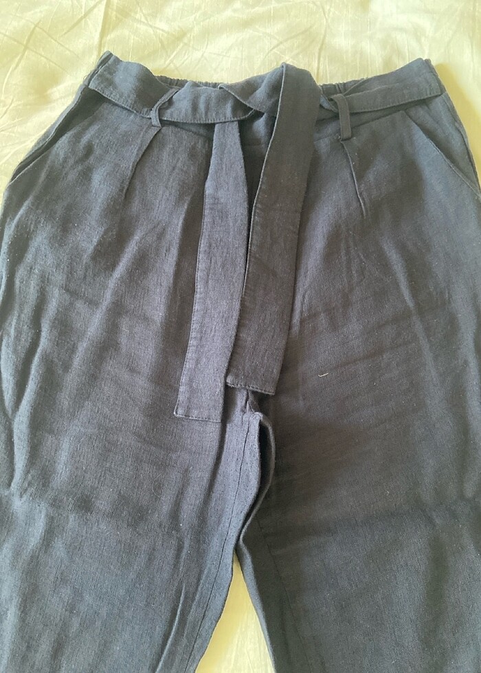 Beşi kuşakli keten pantolon - Görsel 2