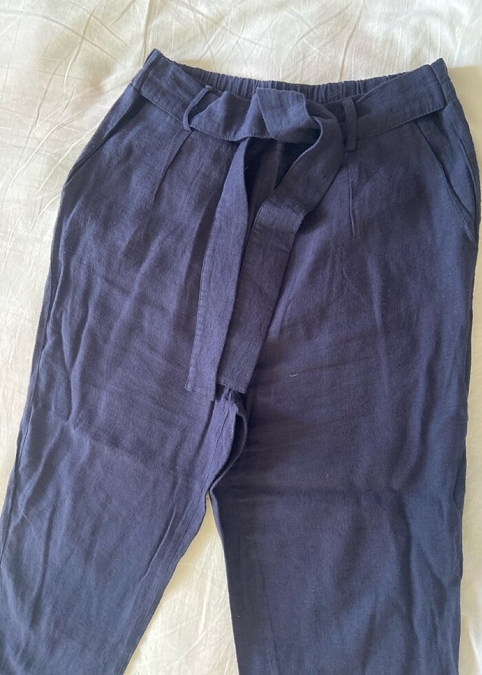 Beşi kuşakli keten pantolon - Görsel 4