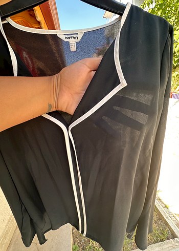 Siyah V Yaka Uzun Kollu Salaş Bluz - Görsel 4
