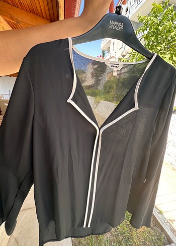 40 Beden Siyah V Yaka Uzun Kollu Salaş Bluz